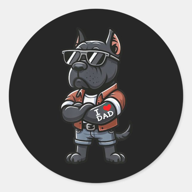 Pegatina Redonda Cane Corso I Love Dad Funny Dog Tattoo (Anverso)