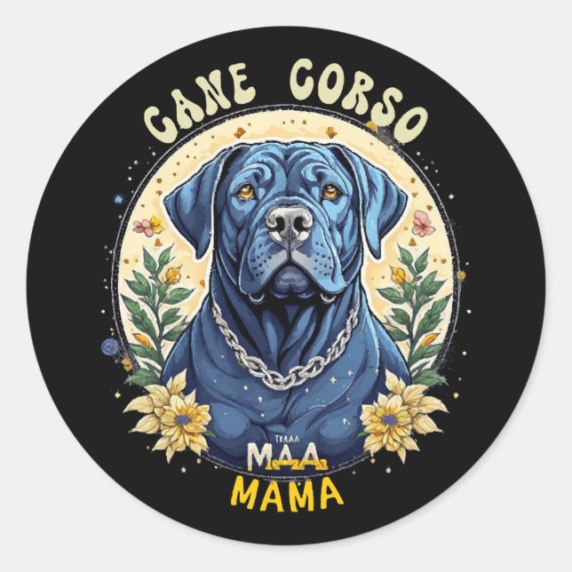 Pegatina Redonda Cane Corso Mamá (Anverso)