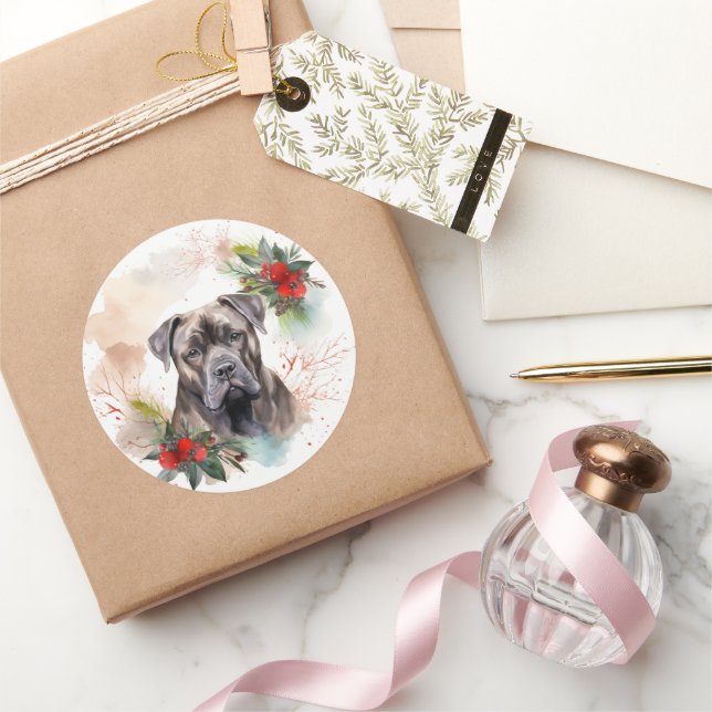 Pegatina Redonda Cane Corso Navidades Wreath Festimes Pup (Regalar)