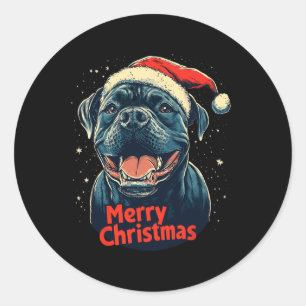 Pegatina Redonda Cane Corso Santa Hat Feliz Navidad Amor de perro