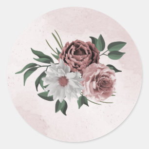 Pegatina Redonda canela rosa rosa floral blanca