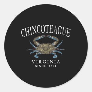 Pegatina Redonda Cangrejo Azul de Chincoteague Virginia Desde 1671
