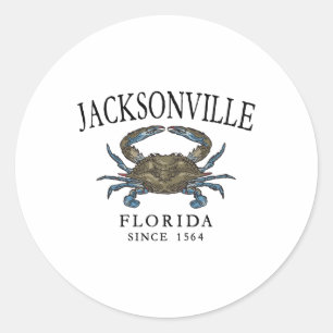 Pegatina Redonda Cangrejo azul de Jacksonville Fl desde 1564 negro