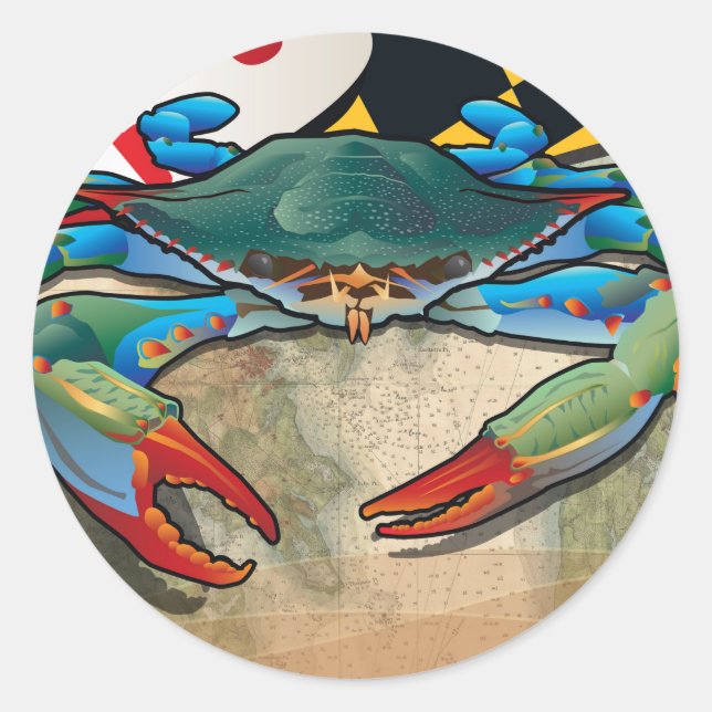 Pegatina Redonda Cangrejo azul de Maryland (Anverso)