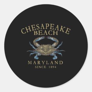 Pegatina Redonda Cangrejo azul vintage de Chesapeake Bay Maryland A