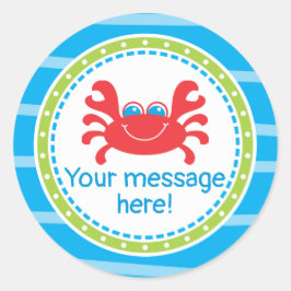 Pegatina Redonda Cangrejo bajo el mar Cumpleaños