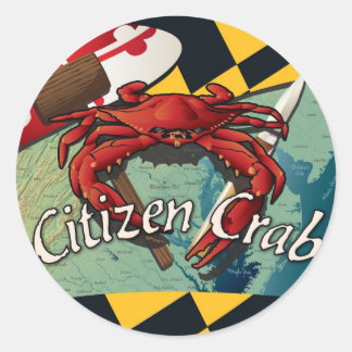 Pegatina Redonda Cangrejo ciudadano de Maryland