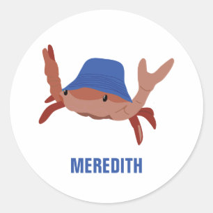 Pegatina Redonda Cangrejo con un Gorra de playa personalizado