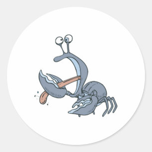 Pegatina Redonda cangrejo de lengua mordiente gracioso