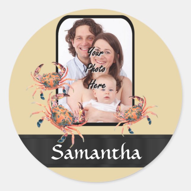 Pegatina Redonda Cangrejo personalizado (Anverso)