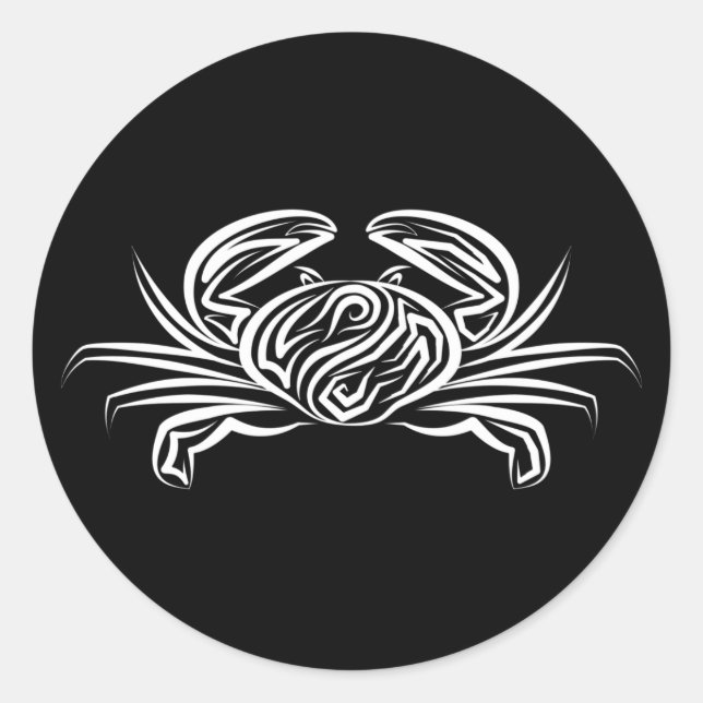 Pegatina Redonda Cangrejo tribal blanco y negro (Anverso)