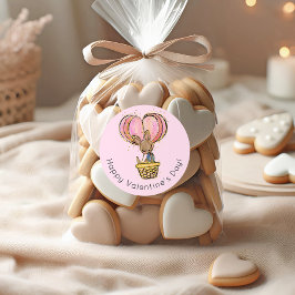 Pegatina Redonda Canguro con globo aerostático Feliz Día de San Val