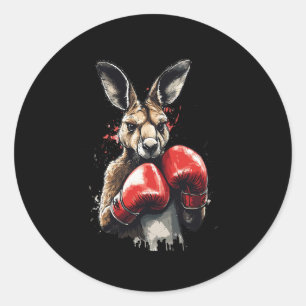 Pegatina Redonda Canguro De Boxer Gracioso Con Guantes De Boxeo Luc