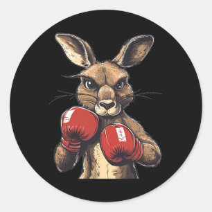 Pegatina Redonda Canguro Loco Con Guantes De Boxeo Para Un Golpe Sa