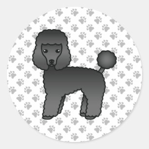 Pegatina Redonda Caniche de juguete negro perro de dibujos animados