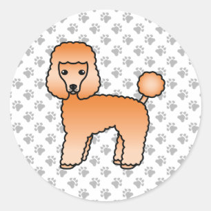 Pegatina Redonda Caniche Toy Albaricoque Perro De Dibujos Animados 