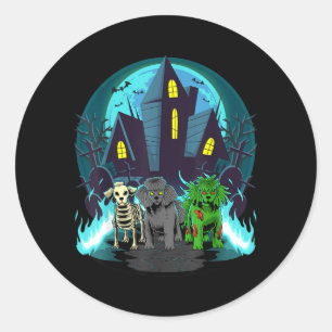 Pegatina Redonda Caniches de Halloween Esqueleto Zombi Caniche Negr