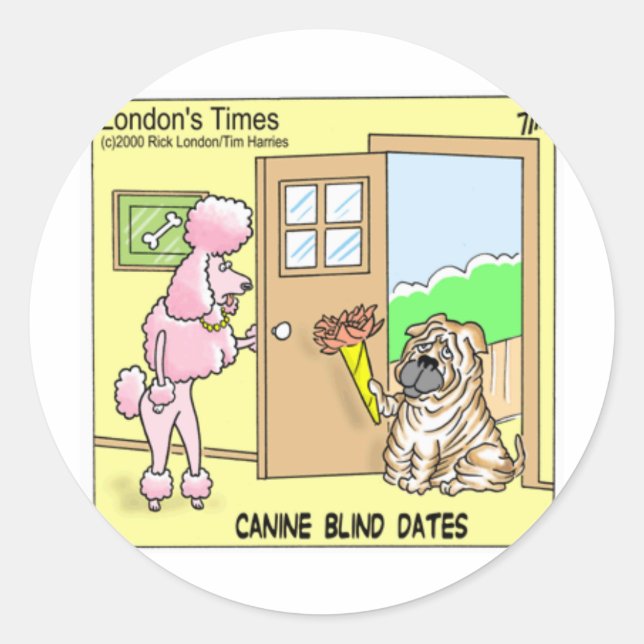 Pegatina Redonda Canine Blind Dates Funny Dog Personalizados Regalo (Anverso)
