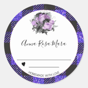 Pegatina Redonda *~* Canning AP30 Grape Buffalo Gingham Homemade