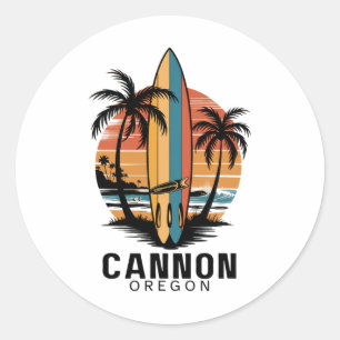 Pegatina Redonda Cannon Beach Oregon Surfing Surfista