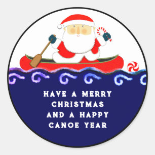 Pegatina Redonda Canoa de Camping de Navidad