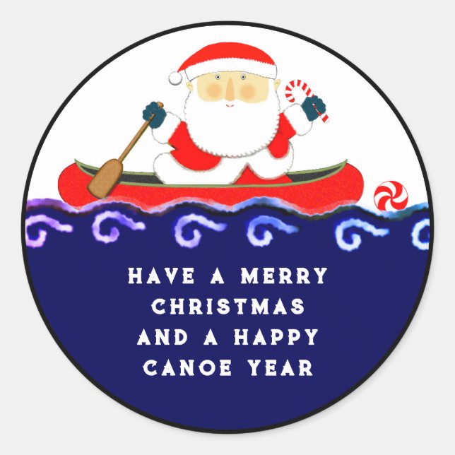 Pegatina Redonda Canoa de Camping de Navidad (Anverso)