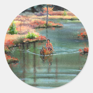 Pegatina Redonda CANOA TRANQUILA de SHARON SHARPE