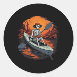 Pegatina Redonda Canoe Skeleton Funny Kayak Canoeing Halloween K