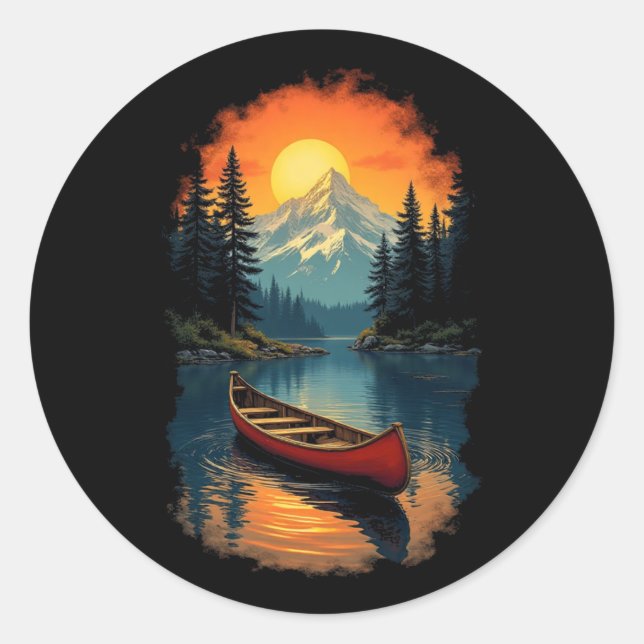 Pegatina Redonda Canoe Splash Adventure - Retro Lake Sunset (Anverso)