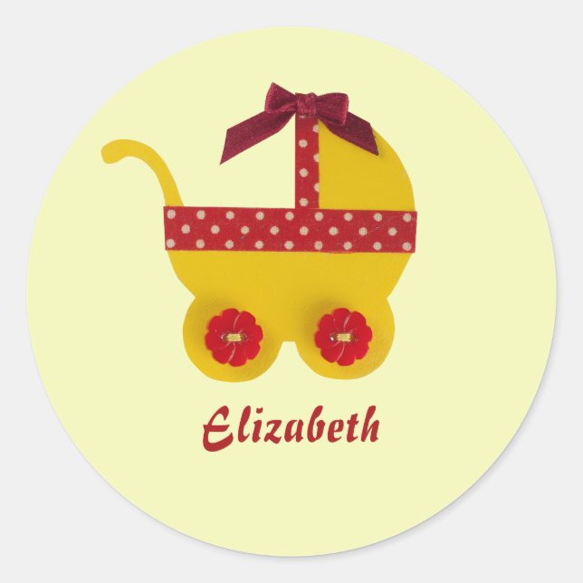 Pegatina Redonda Cañón amarillo y rojo para bebé con ducha para niñ (Anverso)