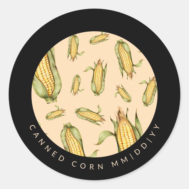 Pegatina Redonda Cañón | Cañón en lata | Fecha | Maíz en la mazorca (Anverso)