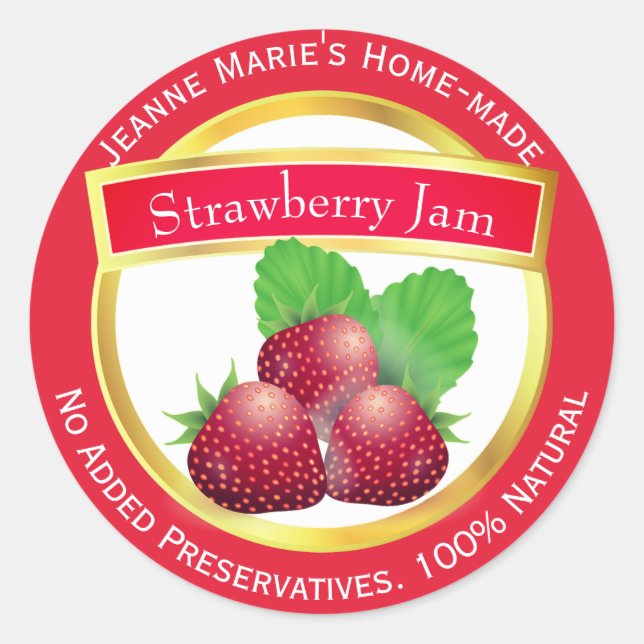 Pegatina Redonda Cañón de conservación casera con mermelada de fres (Anverso)