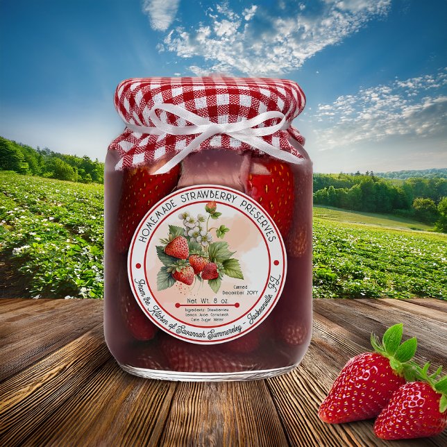 Pegatina Redonda Cañón de fresa casero (Homemade Strawberry Preserves Canning PAPER Classic Round Sticker)