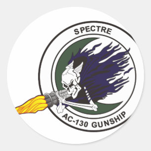 Pegatina Redonda Cañonera del espectro AC-130