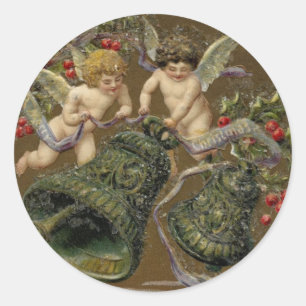 Pegatina Redonda Cantando Cherubs en Navidades 1906