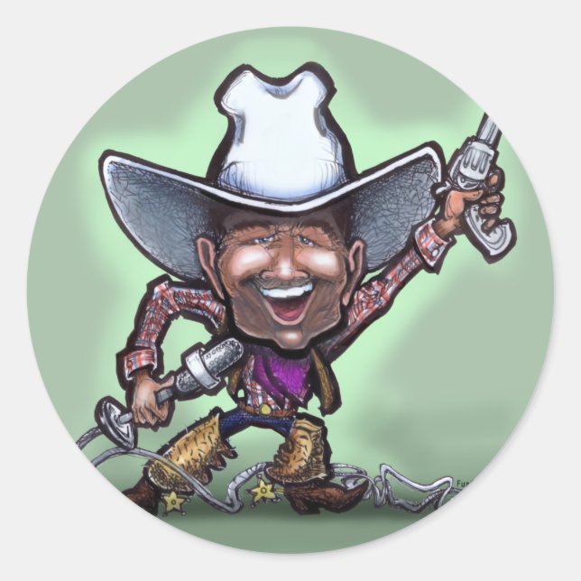 Pegatina Redonda Cantando Cowboy (Anverso)