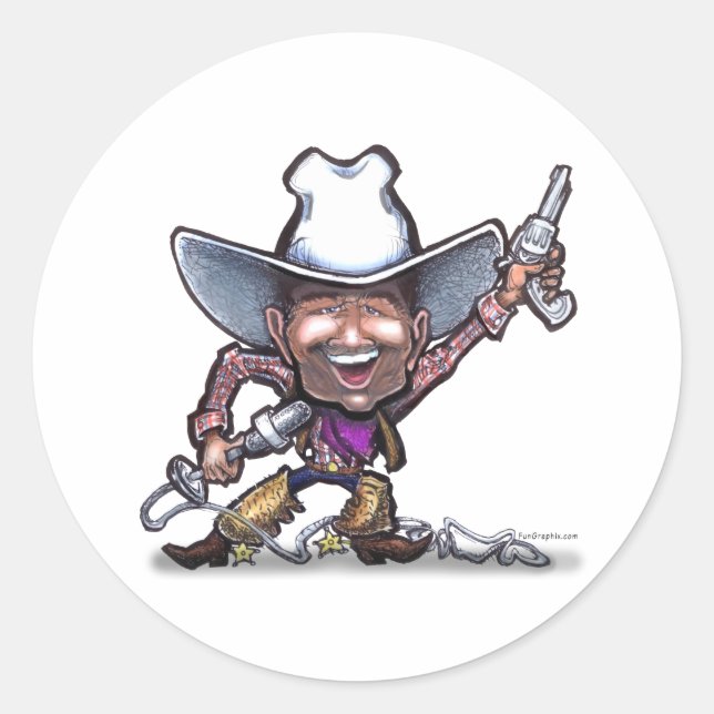 Pegatina Redonda Cantando Cowboy (Anverso)