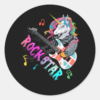 Pegatina Redonda Cantante musical Guitar Rockin, estrella de rock d