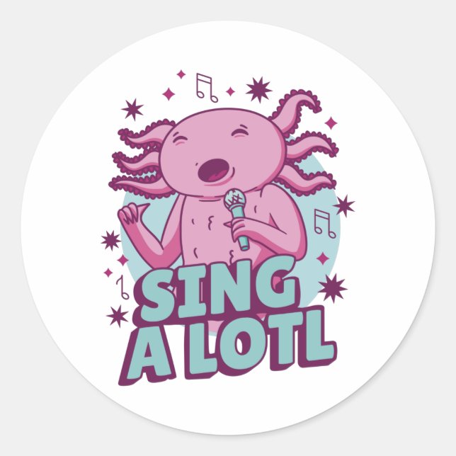 Pegatina Redonda Cantar mucho Cantando Axolotl (Anverso)