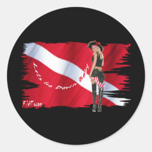 Pegatina Redonda Canteras de buceo calientes en bikini