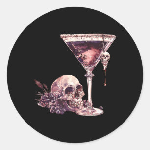 Pegatina Redonda Cantinero Vaso de Martini de Halloween Calavera Mi
