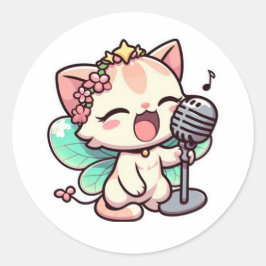 Pegatina Redonda Canto de un lindo gato
