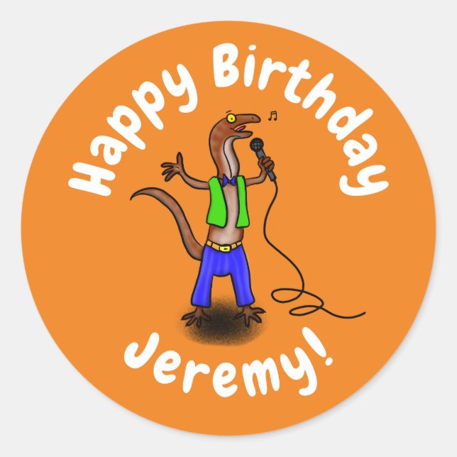 Pegatina Redonda Canto gracioso de lagarto con personalizado de mic (Anverso)