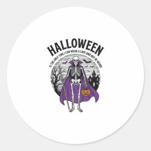 Pegatina Redonda Capa divertida de Halloween de esqueleto cita dise