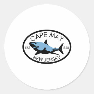 Pegatina Redonda Cape May Nueva Jersey Pesca Tiburón Pescado Playa 