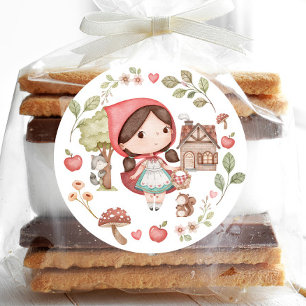 Pegatina Redonda Caperucita Roja Linda y Caprichosa