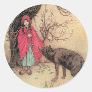 Pegatina Redonda Caperucita Roja Vintage de Warwick Goble