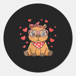 Pegatina Redonda Capibara de San Valentín para mujeres Corazones de
