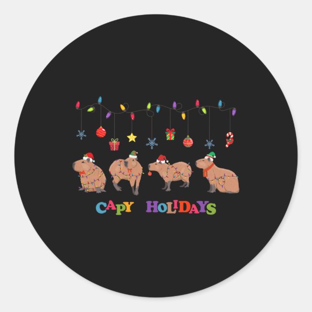 Pegatina Redonda Capibara Feliz Navidad Capybaras Lover Funny Cap (Anverso)