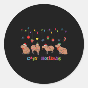 Pegatina Redonda Capibara Feliz Navidad Capybaras Lover Funny Cap